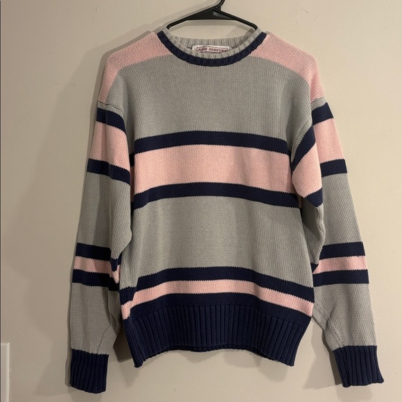 Baby Pink + Navy Stripe Grandpa 100% Cotton Vintage Sweater - Picture 2 of 4